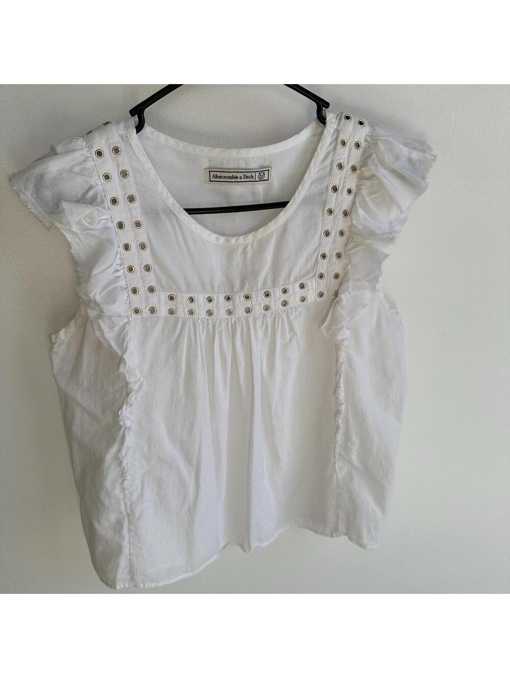 Abercrombie & Fitch White Ruffle Eyelet Sleeveless Top Size XS Pre Owned